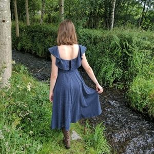 H&M Navy Polka Dot Off the Shoulder Summer Dress